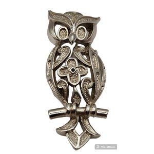 Vintage Crown Trifari Signed Silver Tone Openwork Owl Brooch Pin